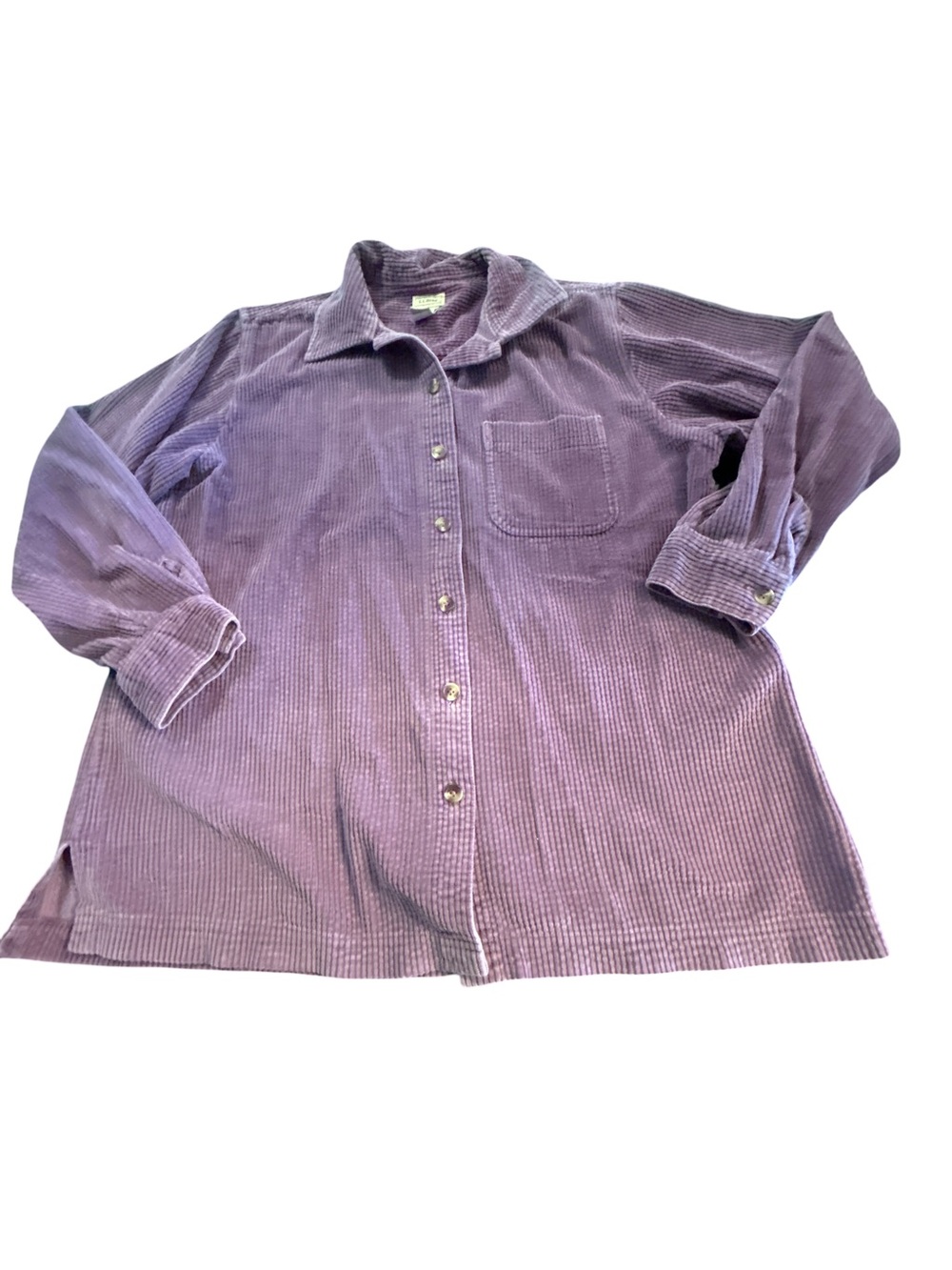 L.L. Bean Purple Corduroy Button Down Shirt Medium Re Wide Wale Cotton Shacket